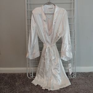 White and Pink Bridal Robe and Slip Set